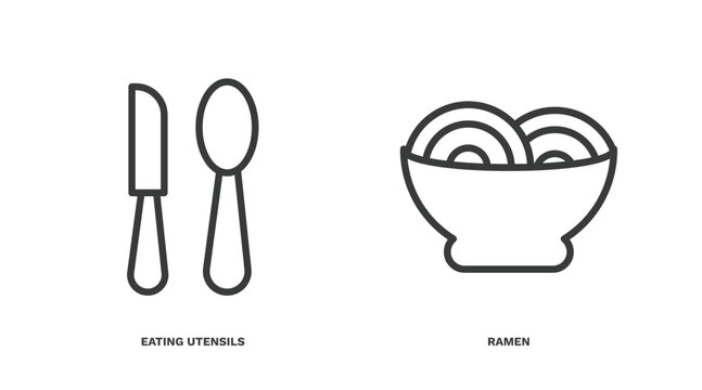 set of hotel and restaurant thin line icons. hotel and restaurant outline icons included eating utensils, ramen vector.