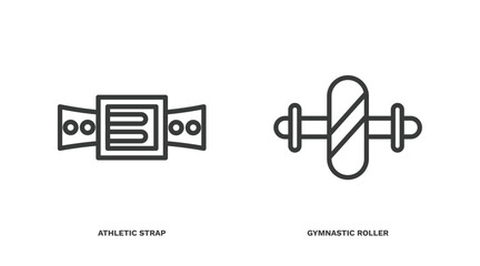 set of fitness and gym thin line icons. fitness and gym outline icons included athletic strap, gymnastic roller vector.