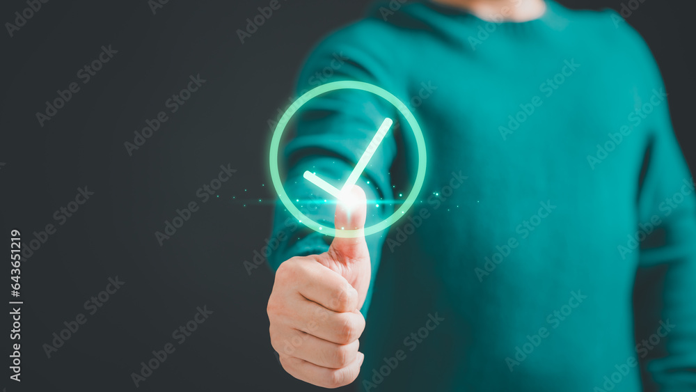 Fototapete Man is pressing identity proofing icon for security protection systems on virtual screen. Certified guarantee approval or secure access system. Quality assurance of business services concept.