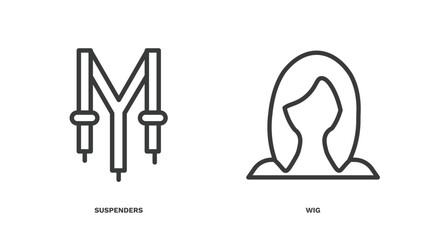 set of fashion and things thin line icons. fashion and things outline icons included suspenders, wig vector.