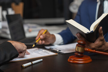 Lawyer reads law code, studies constitution to protect human rights before business contract...