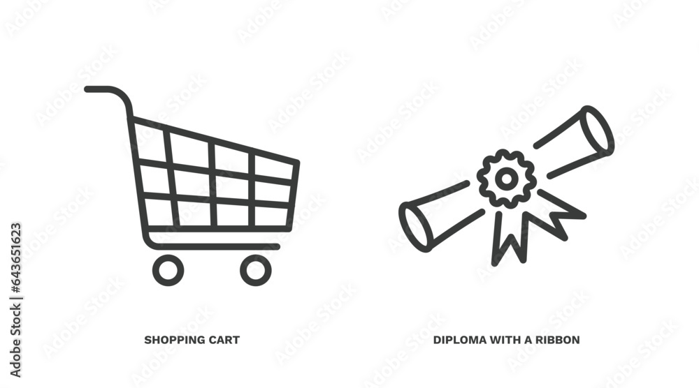 Sticker set of education and science thin line icons. education and science outline icons included shopping cart, diploma with a ribbon vector.