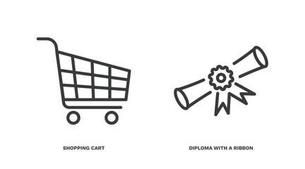 set of education and science thin line icons. education and science outline icons included shopping cart, diploma with a ribbon vector.