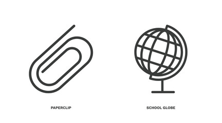 set of education and science thin line icons. education and science outline icons included paperclip, school globe vector.