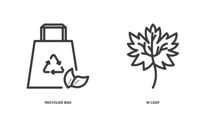 set of ecology thin line icons. ecology outline icons included recycled bag, m leaf vector.