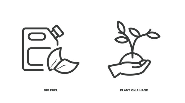 set of ecology thin line icons. ecology outline icons included bio fuel, plant on a hand vector.