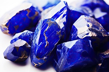 Close-up of Stunning Lapis Lazuli Gemstone on a Bright White Studio Background. Exploring the Beauty & Geology of Crystals and Precious Gems