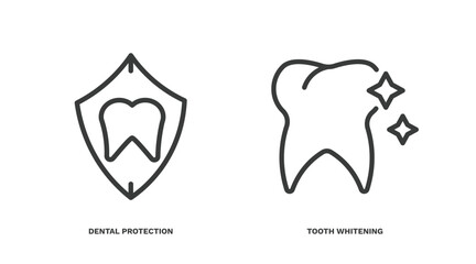 set of dental health thin line icons. dental health outline icons included dental protection, tooth whitening vector.