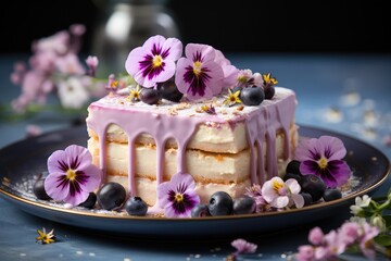 Obraz na płótnie Canvas Homemade Blueberry lemon cheesecake