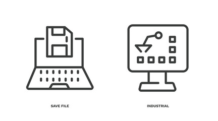 set of computer and tech thin line icons. computer and tech outline icons included save file, industrial vector.