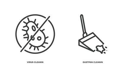 set of cleaning thin line icons. cleaning outline icons included virus cleanin, dustpan cleanin vector.