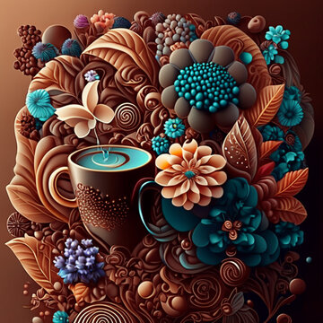 cup of coffee with flowers abstract illustration