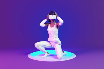 Fototapeta na wymiar vr woman game innovation digital glasses happy reality sport virtual neon. Generative AI.