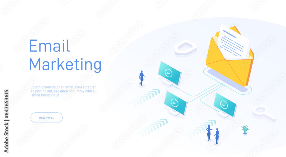Poster email marketing concept. electronic mail messageas part of business marketing. webmail or mobile ser