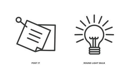 set of business thin line icons. business outline icons included post it, round light bulb vector.