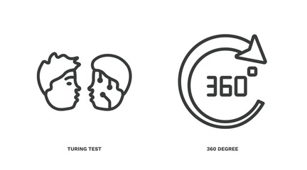 set of artificial intellegence thin line icons. artificial intellegence outline icons included turing test, 360 degree vector.