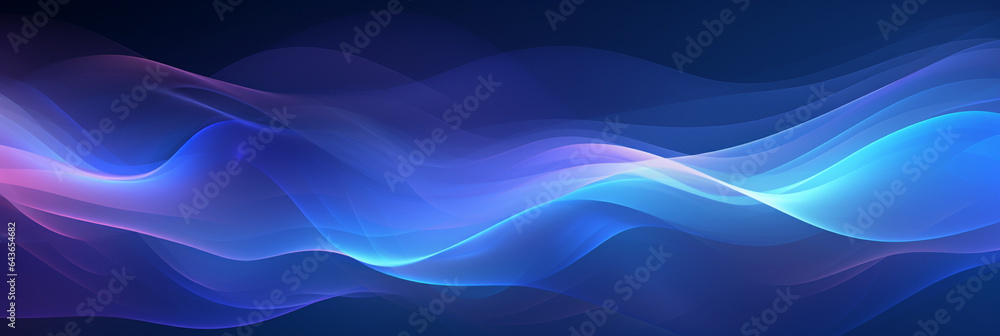 Poster abstract waves. shiny blue moving lines design element on dark background for greeting card and disq