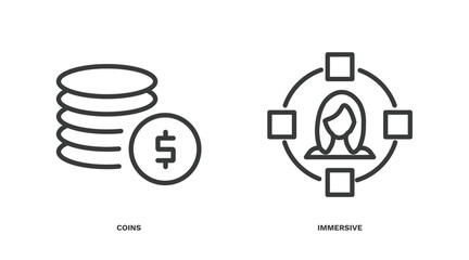 set of ai and future technology thin line icons. ai and future technology outline icons included coins, immersive vector.