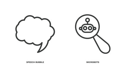 set of ai and future technology thin line icons. ai and future technology outline icons included speech bubble, microbots vector.