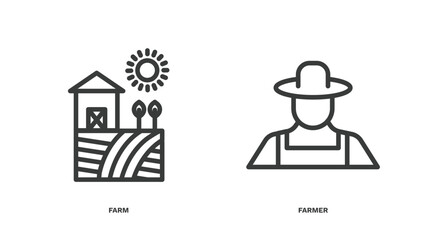 set of agriculture and farm thin line icons. agriculture and farm outline icons included farm, farmer vector.