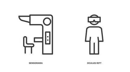 set of ai and future technology thin line icons. ai and future technology outline icons included sensorama, oculus rift vector.