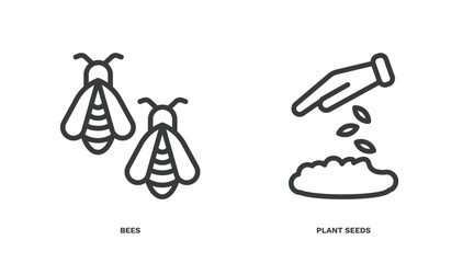 set of agriculture and farm thin line icons. agriculture and farm outline icons included bees, plant seeds vector.