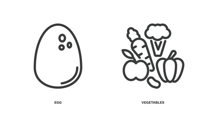 set of agriculture and farm thin line icons. agriculture and farm outline icons included egg, vegetables vector.