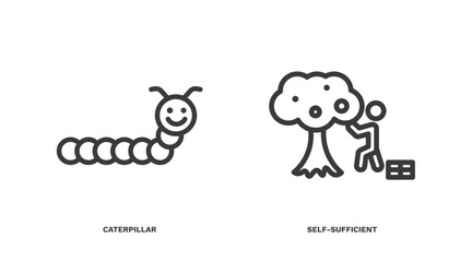 set of agriculture and farm thin line icons. agriculture and farm outline icons included caterpillar, self-sufficient vector.