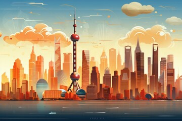 Illustration depicting Shanghai in China. Generated with AI