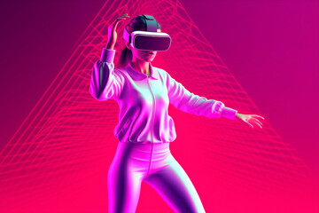 game woman vr reality neon virtual innovation art digital sport glasses. Generative AI.