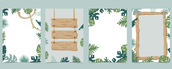 Wood frame collection of safari background.Editable vector illustration for birthday invitation,postcard © piixypeach