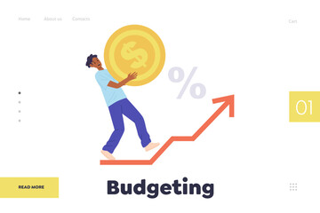 Budgeting landing page design template for online service offering personal monthly finance audit