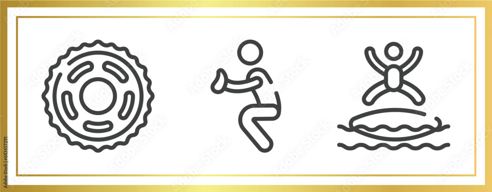 Poster x treme outline icons set. linear icons sheet included sprocket, catcher, blobbing vector.