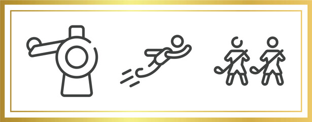 hockey outline icons set. linear icons sheet included pitching hine, free flying, home team vector.