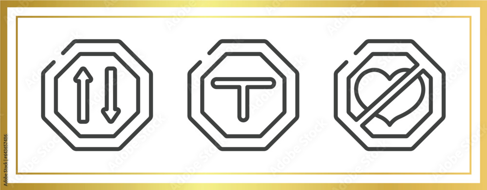 Aufkleber signal and prohibitions outline icons set. linear icons sheet included way road, intersecting, lovem