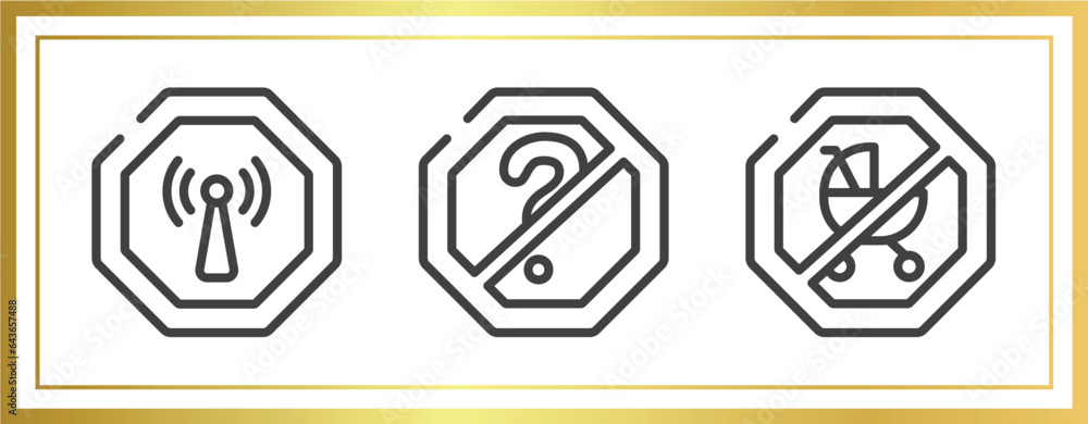 Poster signal and prohibitions outline icons set. linear icons sheet included non ionizing radiation, no do