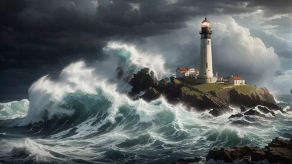 Foto op Canvas lighthouse in the sea with sea storm © Love Mohammad