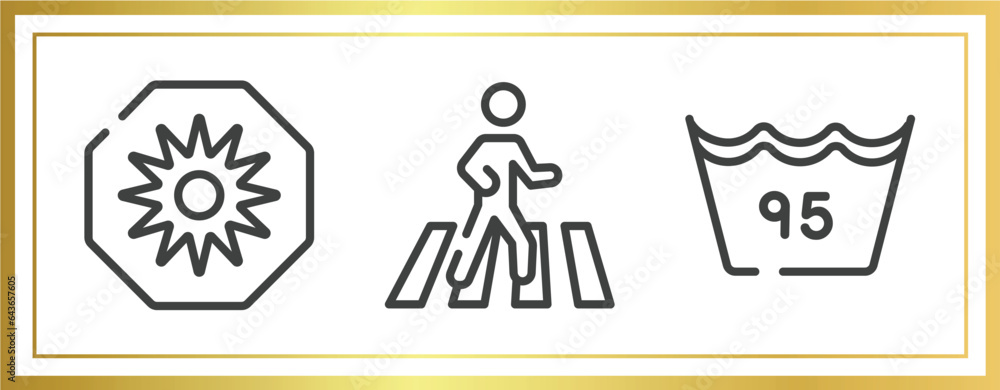 Aufkleber public spaces signals outline icons set. linear icons sheet included uv ray warning, crossing, null 