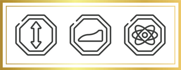 universal warning signals outline icons set. linear icons sheet included ahead, slope, atom vector.