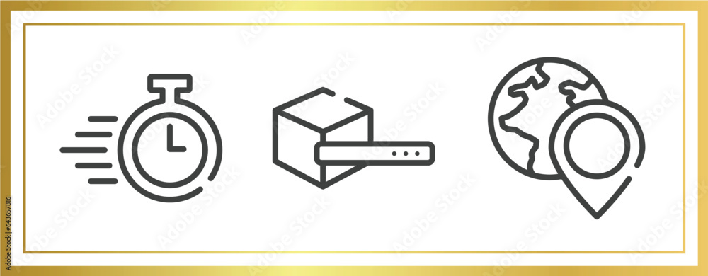 Poster logistic delivery instructions outline icons set. linear icons sheet included delivery timer, search