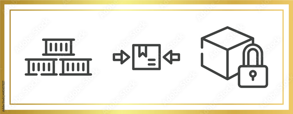Poster lineal logistic outline icons set. linear icons sheet included containers, use clamps, locked pack v