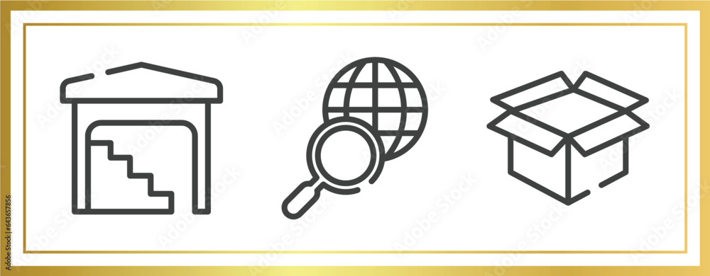 Aufkleber lineal logistic outline icons set. linear icons sheet included stack in depot, search worldwide, ope