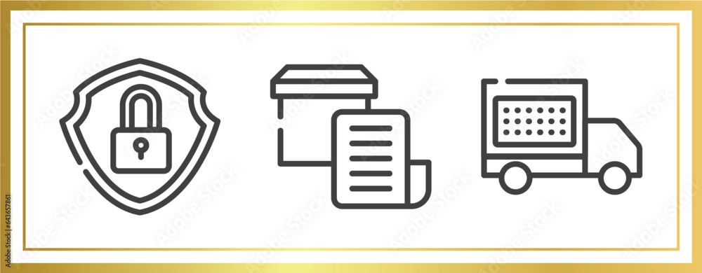 Poster lineal logistic outline icons set. linear icons sheet included security, delivery invoice, delivery 