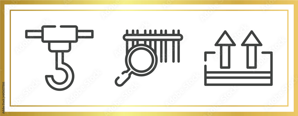Poster logistic delivery instructions outline icons set. linear icons sheet included container hanging, bar