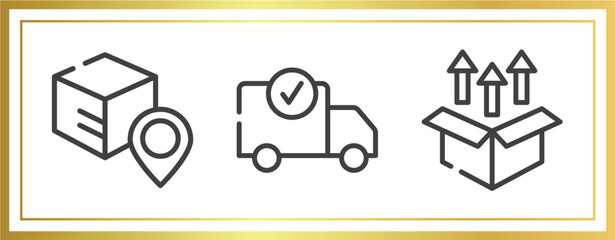 logistic delivery outline icons set. linear icons sheet included track package, delivery check, unpacking vector.