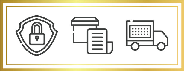 lineal logistic outline icons set. linear icons sheet included security, delivery invoice, delivery date vector.