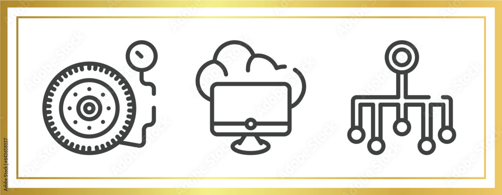 Poster general outline icons set. linear icons sheet included inflate tire, edge computing, classification 