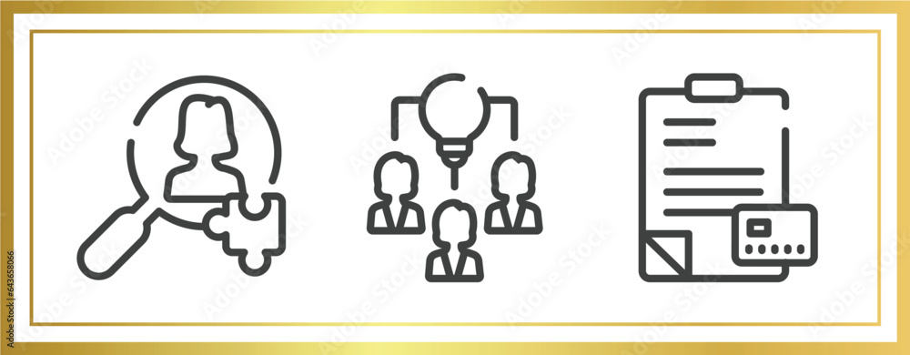 Poster general outline icons set. linear icons sheet included hr solutions, collaborative idea, credit repo