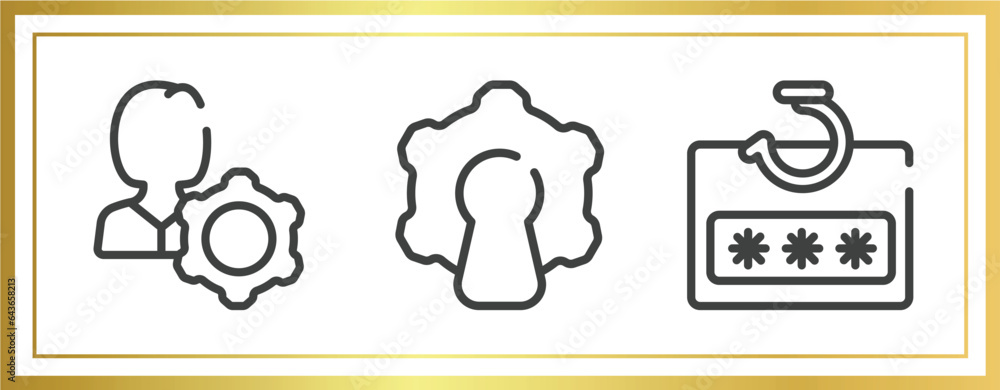 Poster general outline icons set. linear icons sheet included user behavior, open source, password phishing