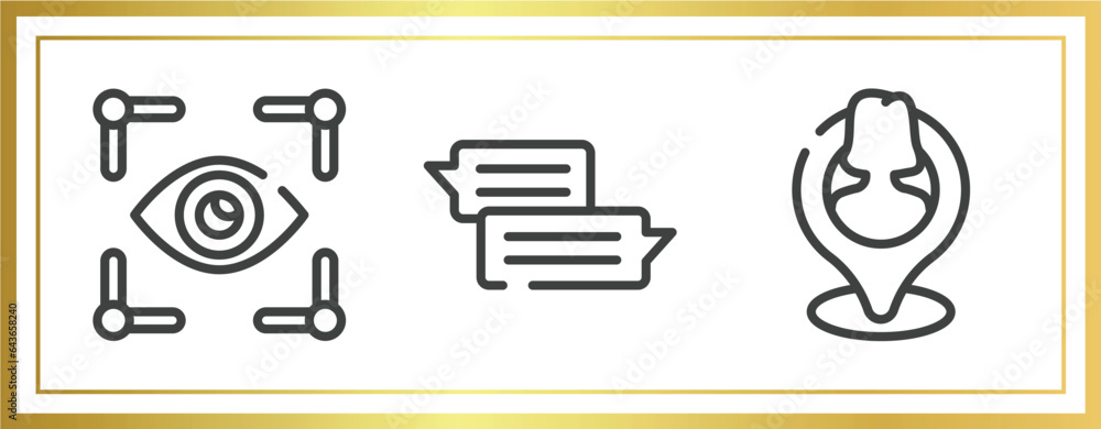 Poster general outline icons set. linear icons sheet included trackability, text chat, placement vector.